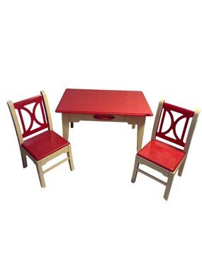 Reliable Dollhouse Table & Chairs Red & Cream Plastic For 12" Dolls '70's